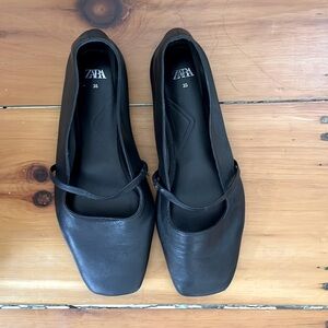 Zara - square toe - ballet flats - real leather - Mary Janes